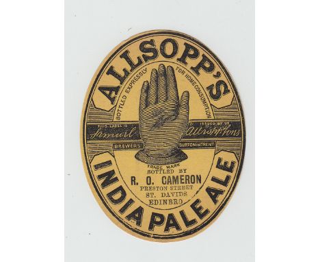 Beer label, Allsopp's, India Pale Ale, bottled by R O Cameron, Edinburgh, c.1900, v.o, (vg) (1)