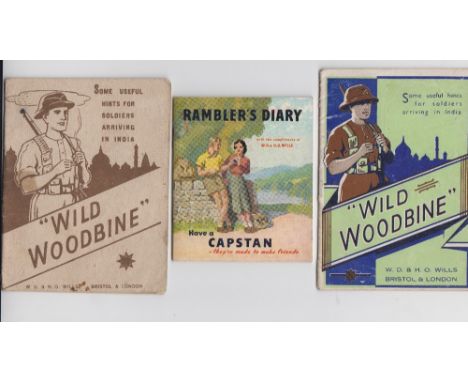 Tobacco issues, Wills, three booklets, Rambler's Diary (first page 'The Main National Park Areas') & 'Some Useful Hints for S