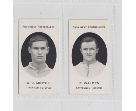 Cigarette cards, Taddy, Prominent Footballers (London Mixture backs), Tottenham Hotspur, two cards, W.J. Minter & F. Walden (