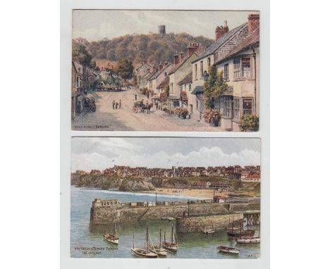 Postcards, A R Quinton, artist drawn topographical views mainly of Southern England counties, Cornwall, Devon, Dorset, Sussex