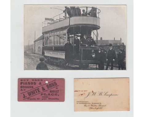 Postcard and ticket, First Chesterfield Corporation Tramway train (printed) replacing the horse-drawn tram with the first tic
