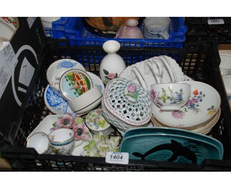 A quantity of china including Wedgwood posy Vase, two small Poole Dishes, two Copeland Spode Egg Cups, Toast Rack and miscell