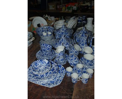 A large quantity of Staffordshire blue and white china in ''Arden'' design, including eight tea plates and saucers, seven cup