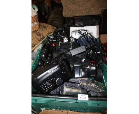A quantity of Cameras including Fuji film Finepix A403, Olympus AF - 10, Slik 450G Tripod, pair of Miranda Elite 8 x 21 Binoc