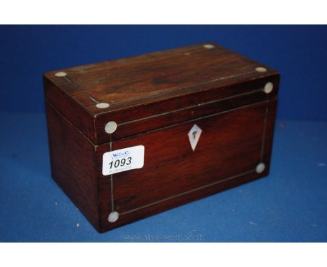 A Rosewood Tea Caddy with mother of pearl decoration