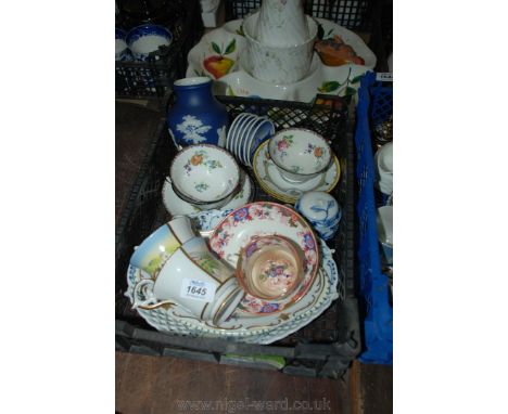 A Honiton dish, three floral Paragon cups and two saucers, Wedgwood Jasperware vase, a/f, etc.