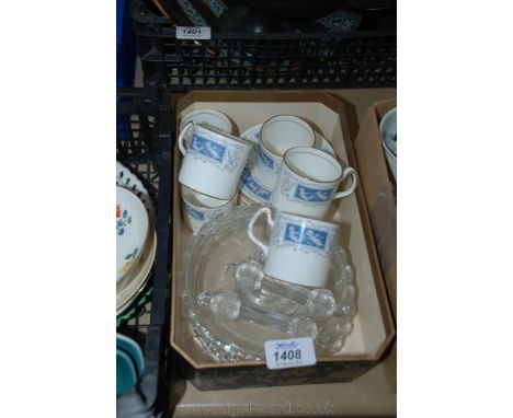 Six Coalport 'Revelry' Coffee Cans and saucers, a/f, and six glass side plates