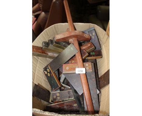 A quantity of assorted Try Squares and mixed tools.
