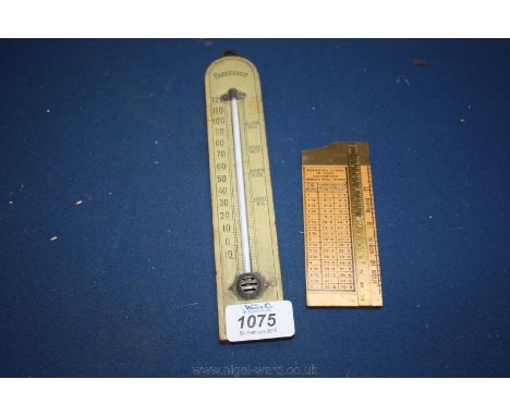 A Rabone rope measuring gauge for measuring the breaking load together with a Fahrenheit wall thermometer.