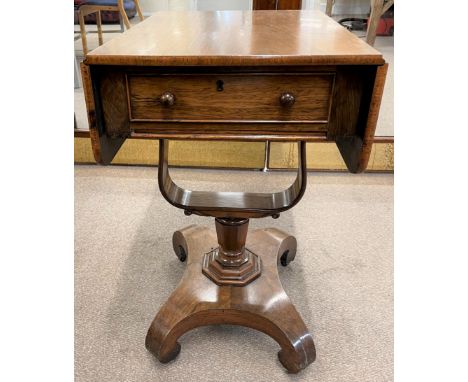 An unusual William IV sofa table on a wishbone pedestal in rosewood. Top 64cm by 55cm with leaves up, Ht 72cm.&nbsp;