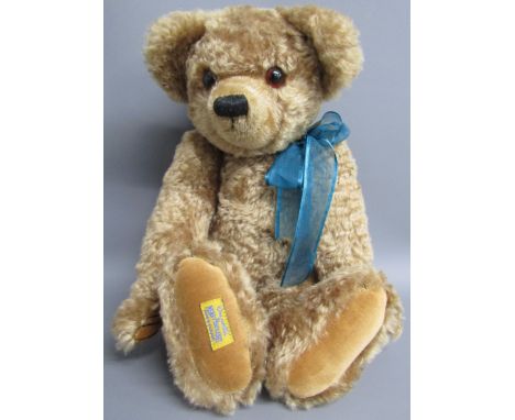 MerryThought Alpha-Farnell teddy with growler, wearing teal ribbon bow - advised 'Billy' - Limited Edition 44/200 - approx. 2