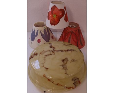 "Flycatcher" 1930's glass ceiling lamp shade plus 3 others