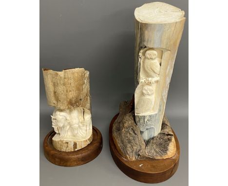 Two pieces carved mammoth tusk from Alaska with accompanying paper work&nbsp;&nbsp;