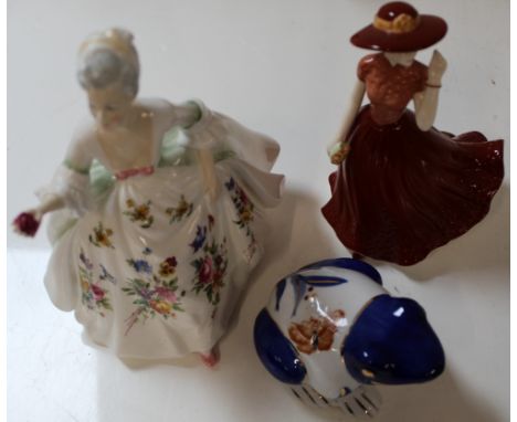 Royal Doulton Figure - Diana and Royal Worcester Figure Floral Ladies November and a 20th century Chinese frog