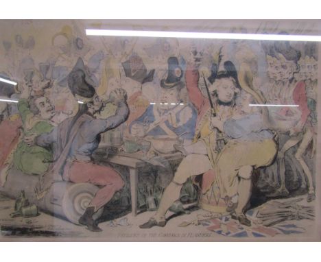 "Fatigues of the Campaign in Flanders"&nbsp; hand-coloured etching after James Gillray, published 1793 by Hannah Humphrey 18 