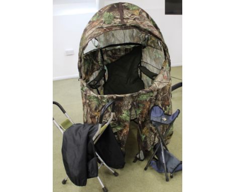 One man Pop up Hide Tent including fold up chair. Walking stick seat, Tripod seat. Pair of waterproofs