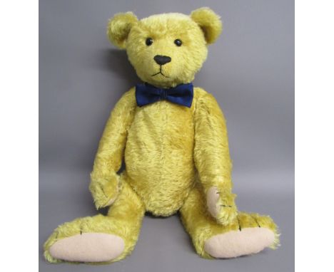 Whittle-le-Woods 22" gold coloured mohair bear with growler wearing navy blue bow tie
