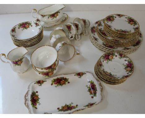 Royal Albert Old Country Roses part dinner service, to include 1 sandwich plate, 2 sugar bowls, 1 milk jug, 6 x cups and sauc