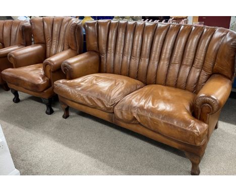 Tetrad Blake brown leather sofa &amp; Tetrad Hesketh armchair
