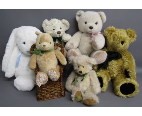 Collection of teddy &amp; collector bears - Hamleys 16" pale cream bear with green Hamleys embossed ribbon, Disney Classic Po
