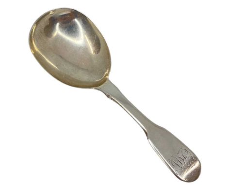 Georgian Fiddle Pattern Caddy Spoon. 10 g. London 1820, Francis Higgins IIFiddle pattern. Monogram to terminal.Length 10 cmsC