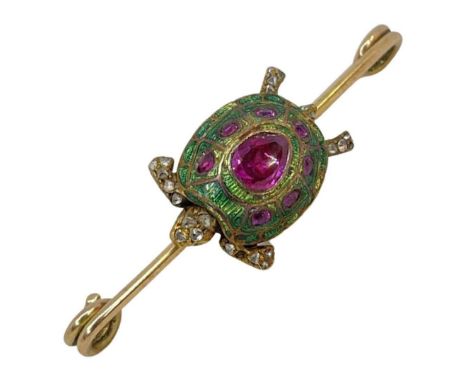 Victorian Ruby and Diamond and Green Enamel Tortoise BroochCondition report: No issues