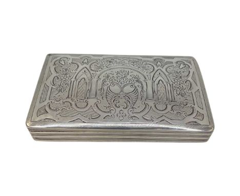 Dutch Silver Tobacco Box c.1850. 140 g. Dutch marks.With chased decoration to lid. Engine turned finish to base. Marks to ins