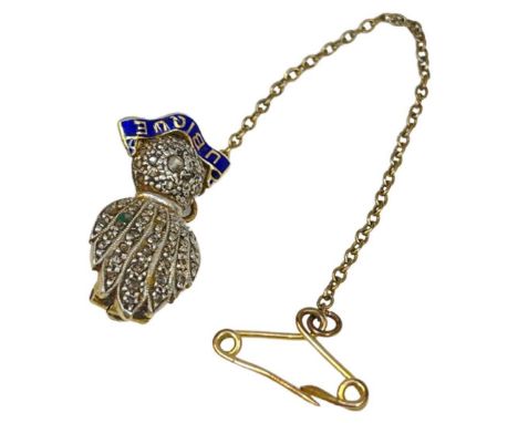 An Edwardian Diamond and Enamel Ubique brooch,set throughout with rose-cut diamonds, mounted in platinum and gold.