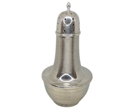 Silver Sugar Caster. 147 g. Birmingham 1909, J.Collier & SonUnusual engine turned decoration to neck.Height 16 cmsCondition r