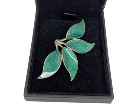 Silver Gilt and Enamel Leaf Brooch. David Andersen, Norway4 leaf brooch. Enamel in perfect condition. marked D-A, 925S, Steli