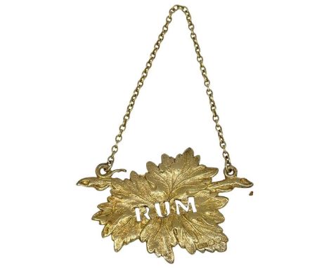Silver Gilt 'Rum' Ticket. 18 g. London 1968, maker SMDNaturalistic leaf formed labelCondition report: Good, no issues