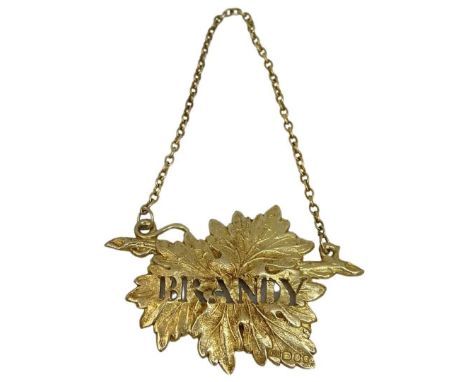 Silver Gilt 'Brandy' Ticket. 18 g. London 1968, maker SMDNaturalistic leaf formCondition report: Good, no issues