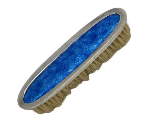 William Hair Haseler Enamelled Silver Mounted Clothes Brush. BIrmingham 1926.Stunning irridescent enamel.Length 16.5 cmsCondi