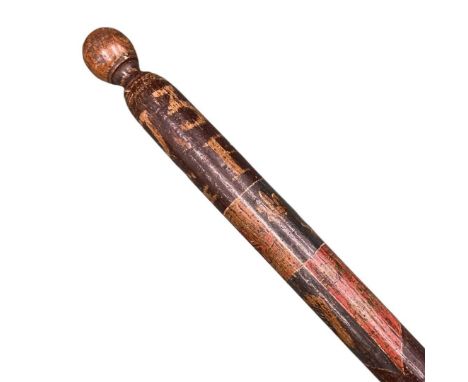 A George II painted oak tipstaff.Of tapering cylindrical form with a ball finial and all with over painted detail, 1735, GR o