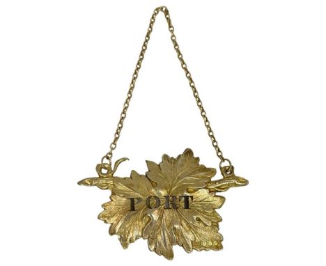 Silver Gilt 'Port' Ticket. 18 g. London 1968, maker SMDNaturalistic leaf formCondition report: Good, no issues