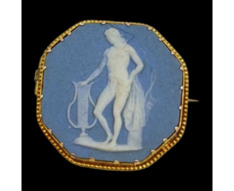 A Georgian Blue Wedgewood Jasperware Gold Mounted Brooch,in Parkes, Vigo Street, red morocco case.Qty: 2