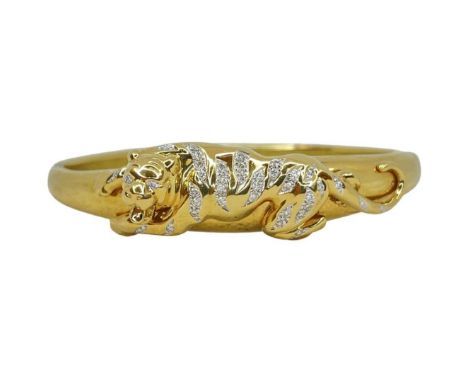 18ct Gold and Diamond Panther Bangle, 35 gfully hallmarked for 750 (18ct)6.2cms x 6.4cms wide Condition report: Good conditio