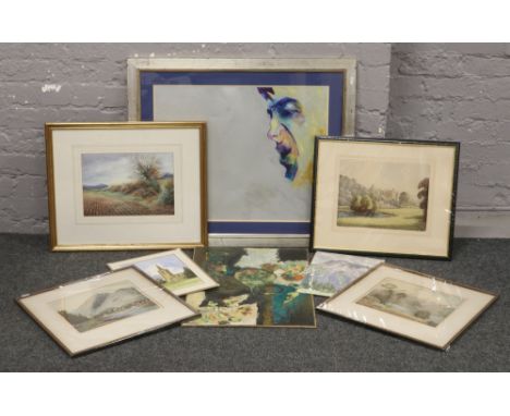 A selection of pictures and prints to include watercolours, oil on board etc various signatures.