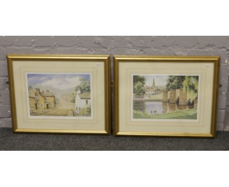 A pair of gilt framed limited edition John Rudkin prints, Bakewell and Hatersage. Both signed in pencil.