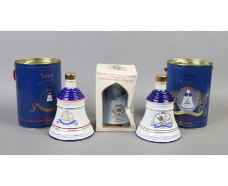 Three full and sealed Wade Bells Scotch Whisky decanters, all commemorating The Royal Family including Princess Eugenie and P
