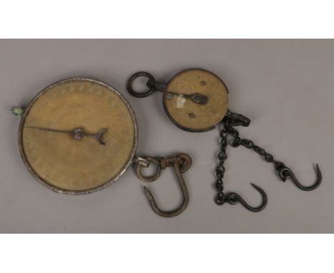 Two early 20th century brass Salter scales to include a 300lb spring balance, along with a class III coal balance.
