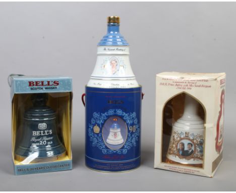 Three full and sealed Wade Bells Scotch Whisky decanters including two Commemorating The Royal Family, the other A Royal Rese