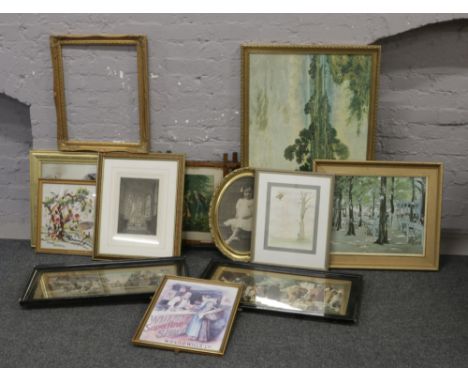 A large quantity of prints including Wills advertising print, Chinese silk, early 20th century framed classical scenes etc.
