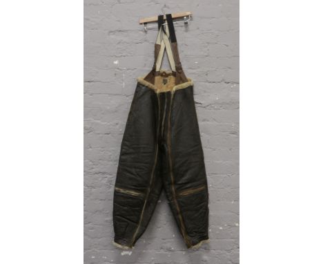 A pair of World War I USA Airforce flying trousers.Condition report intended as a guide only.With patch repairs.