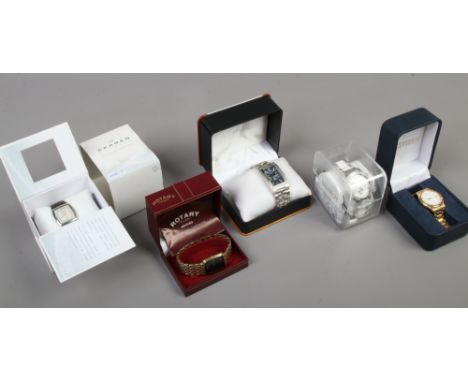 Five boxed quartz wristwatches to include Rotary, Skagen etc.