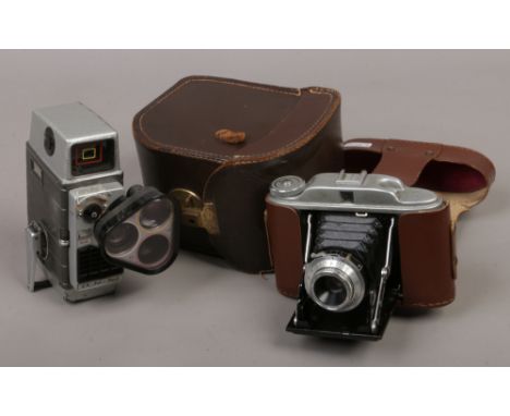 A cased vintage G.B. Bell &amp; Howell autoset turret 8mm Cine camera, along with a cased GB- Kershaw 630 medium format foldi