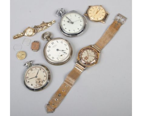 A box of vintage wristwatches, movements and pocket watches including gentleman's manual Clamour bracelet watch with floating