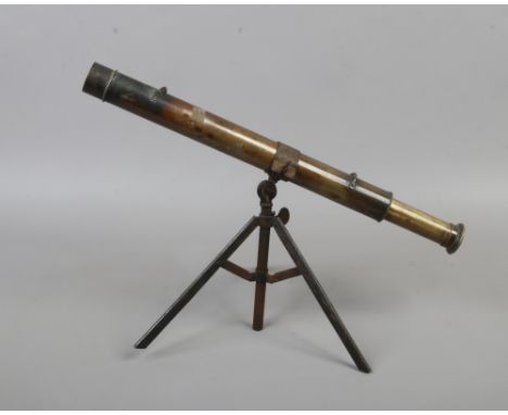 Negretti &amp; Zambra brass telescope on tripod stand inscribed RMT.