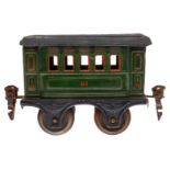 Märklin Personenwagen 1861, Spur 0, uralt, grün, CL, Dach ersetzt, LS und gealterter Lack, L 9,5,
