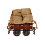 Märklin Planewagen 1810, Spur 0, uralt, HL, Plane RS, LS und gealterter Lack, L 8, Z 3